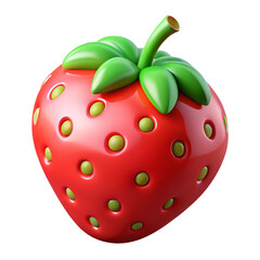3D Red Strawberry with Green Leaves on Transparent Background for Creative Projects