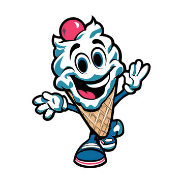 Cartoon ice cream cone mascot bold outline flat D5 isolated on transparent background