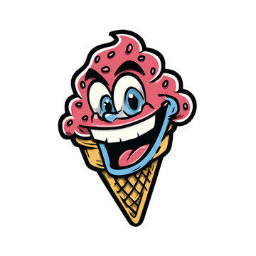Cartoon ice cream cone mascot bold outline flat D5 isolated on transparent background