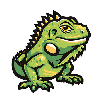 Cartoon iguana mascot bold outline flat colors isolated on transparent background