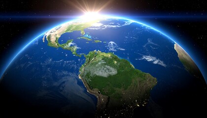 Earth from space, sunrise over the Americas