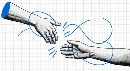 Hands reach out to each other. Handshake stock illustration