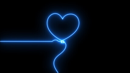 Dynamic neon blue heart illustration featuring a glowing ECG pulse waveform, representing vital signs, care, passion, and modern technology on a black backdrop.