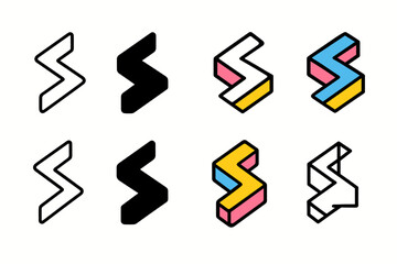 Geometric Abstract Designs. line, bold thick line, solid black filled, solid black isometric, flat minimal monochrome, flat colorful, isometric flat colorful