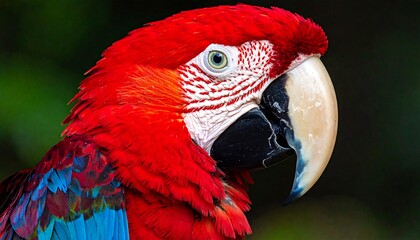 Close-up portrait of a vibrant red macaw