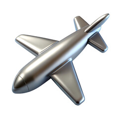 Shiny Silver Airplane on Transparent Background in 3D Rendering Isolated View