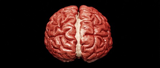 An anatomically accurate human brain with complex fissures isolated against a black studio background offers a unique scientific perspective.
