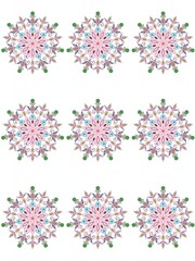 seamless floral pattern-Mandala floral seamless pattern in pink and purple tones on a white background.