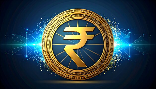 Golden coin featuring currency symbol, digital backdrop - Powered by Adobe