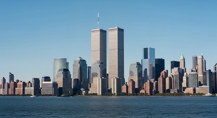 Twin Towers Skyline, Urban Landscape, Cityscape, Modern Architecture, Downtown, Business District, Metropolis, High-Rise Buildings, Skyscrapers, Financial Center, Urban Development, City View, Wa