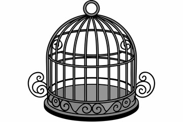 Vintage ornate bird cage, classic design with decorative scrollwork and a domed top, perfect for graphic design elements