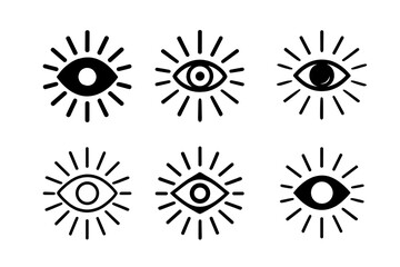 Visual Poetry Logos. Visual poetry. Set Logo of Visual poetry: eye with radiating verses. harmonious logo variations of the same emblematic concept, each with