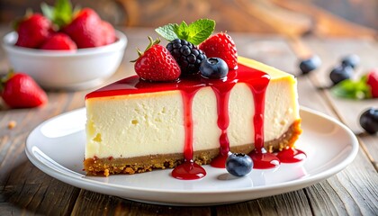 Delicious cheesecake slice with berries