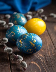 Easter eggs on a wooden table
