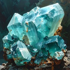 Crystal cluster, teal and light