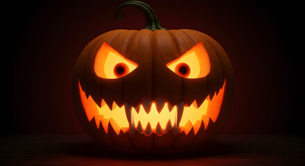 Fototapeta premium A glowing jack-o'-lantern with a menacing grin and glowing eyes, perfect for Halloween.