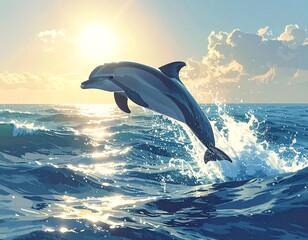 Fototapeta premium A dolphin jumping over the waves