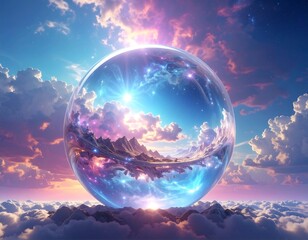 Crystal sphere reflecting a vibrant sky