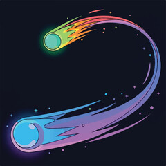 Two colorful comets with vibrant tails streak across a dark, starry space, creating a dynamic and whimsical celestial scene.