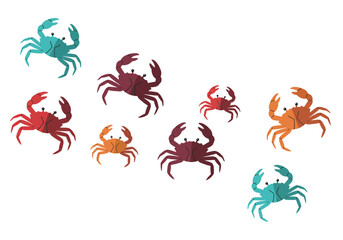 Assorted vibrant crabs spread across a white background © dhorido studio