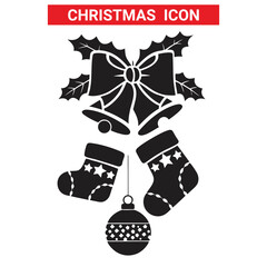 Christmas Flat Design Icon: Green Ornament,Christmas icon On A Flat Circle,Christmas Decoration Icon on Black and White Vector Backgrounds