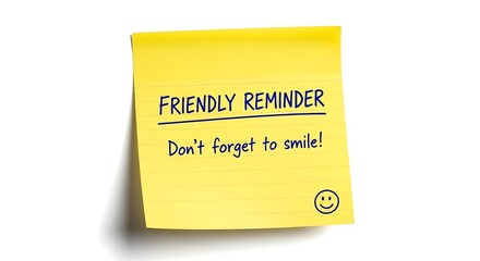 A bright yellow sticky note with a friendly reminder to smile.