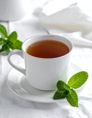 Cup of tea with mint leaves