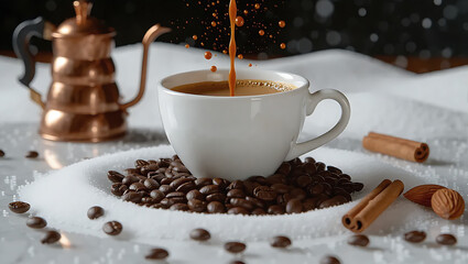 cup of coffee with beans