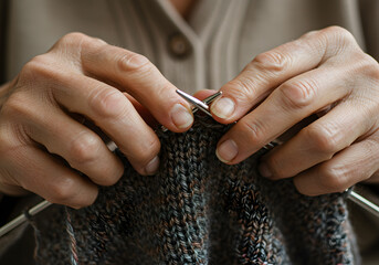 Obraz premium Hands knitting close up