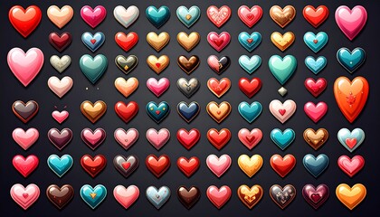 Colorful heart-shaped sweets collection