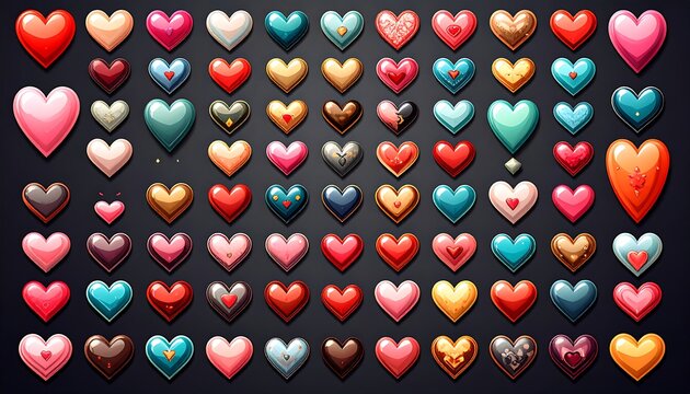 Colorful heart-shaped sweets collection