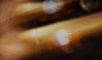 Old film light leaks texture with scratches, noise, iridescent light. Rainbow lens flare effect, camera film filter with bokeh, dust, grain. Distressed retro movie, photo burn effect. Vintage photo