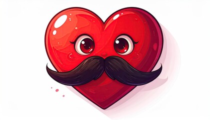 Red heart with mustache, cartoon eyes