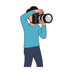 Vector Photographer Hobby &ndash; Flat Illustration of a Person Taking a Photo