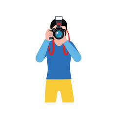 Vector Photographer Hobby &ndash; Flat Illustration of a Person Taking a Photo