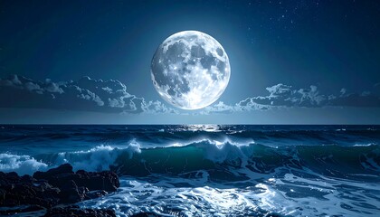 Fototapeta premium Moonlit ocean waves at night