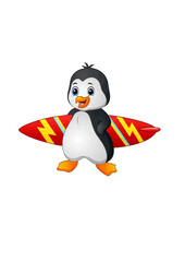 Cartoon Penguin with Surfboard Vector.ai