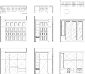 2D Interior Design Drawing of 3-Collection Wardrobes with Floor Plan, Elevation, and Inside View