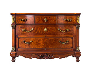 “Vintage Chest of Drawers with Ornate Handles, isolated on a transparent background”.