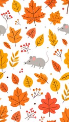 Cute autumn leaves and mice pattern