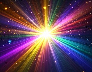 ゴールドと虹色の光線効果背景画像素材