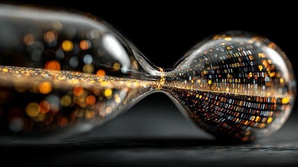 Digital data flowing like time, hourglass with binary code, modern technology concept, future innovation in data science, information management, time sensitive data