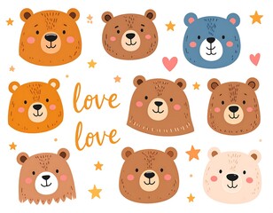 Cute bear faces with love text