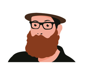 Stylized flat vector image of a bearded man wearing a hat