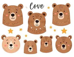 Cute bear heads, various expressions