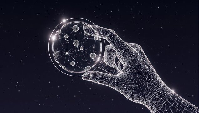 Discovering complex molecular structures in a futuristic digital universe, symbolizing scientific breakthrough and innovation.