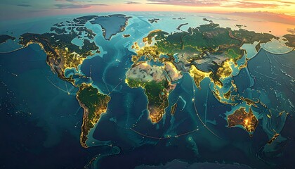 Obraz premium Global map at sunset