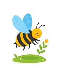 Cute bee flying near flowers