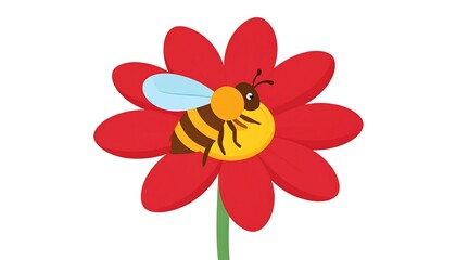 Cute bee on a red flower