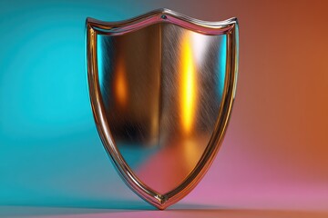 Metallic shield, vibrant background
